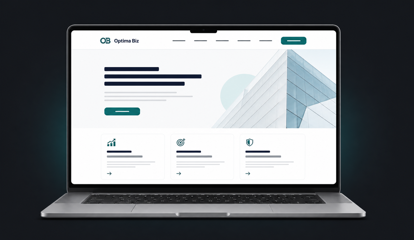 Готовый лендинг Optima Biz на ноутбуке